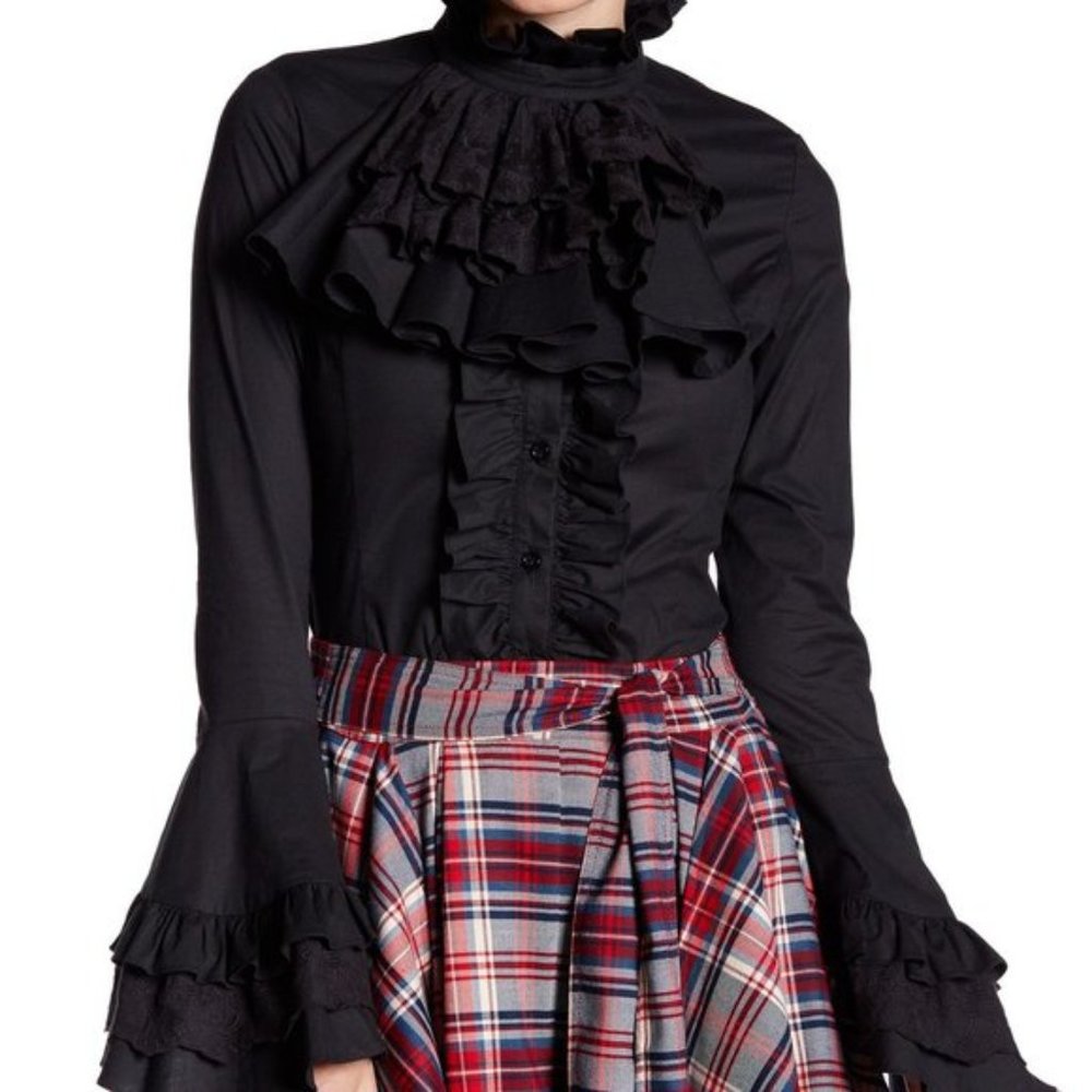 NWOT TOV Holy Renaissance Black Ruffle Bell Top 38